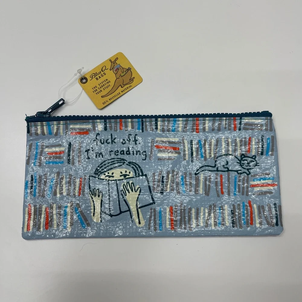 Blue Q Zipper Pouch Pencil Case F**k Off I'm Reading Funny Discontinued NEW